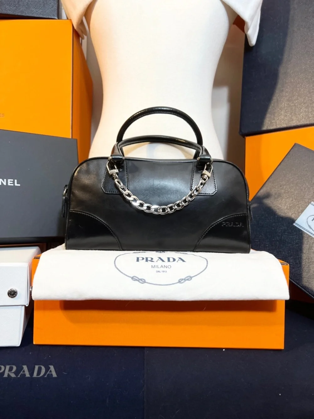 Prada Black Leather Double-Handle Satchel - Picture 8 of 12